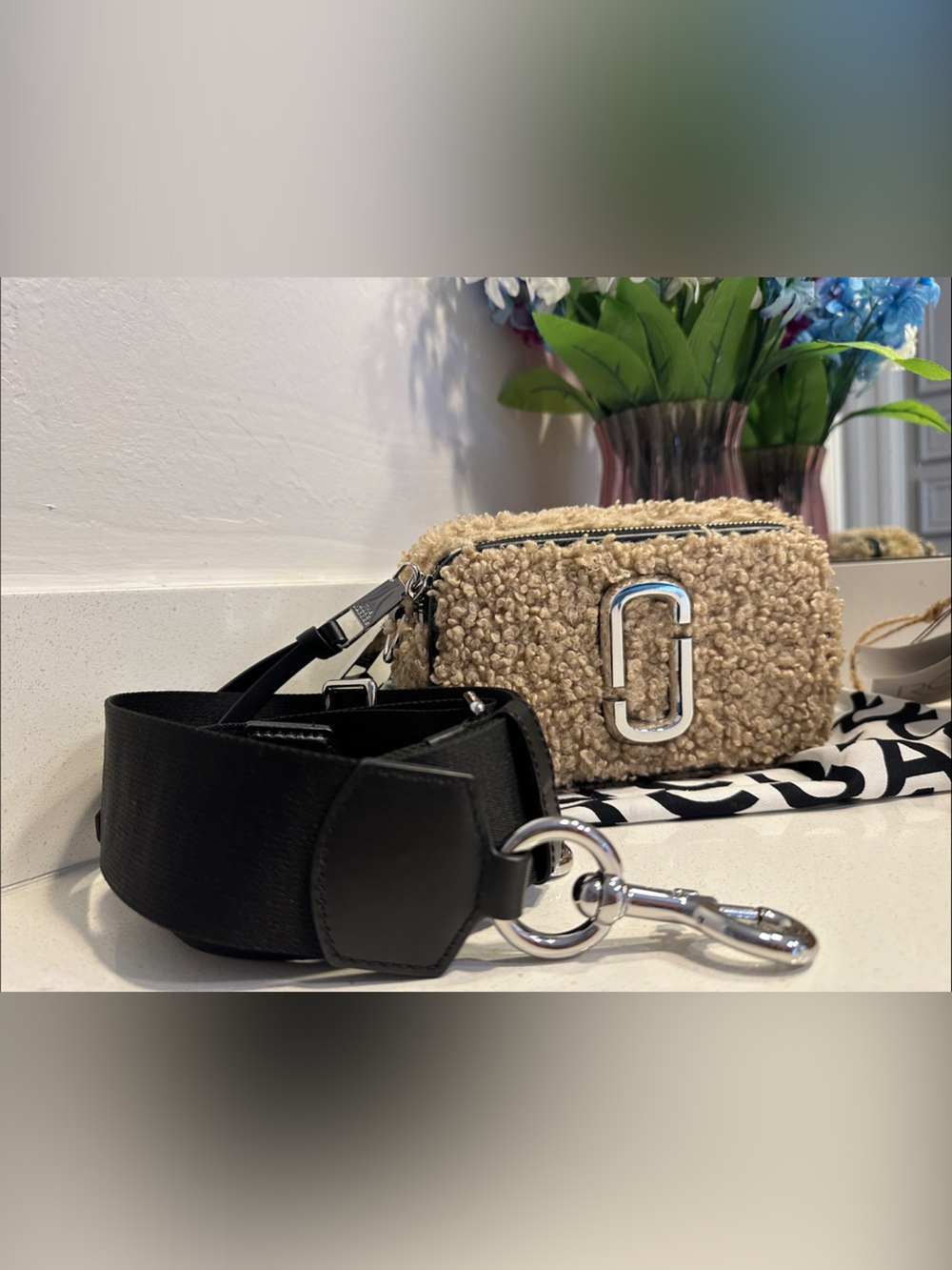 Marc Jacob Shearling Crossbody Bag with Silver Hardware